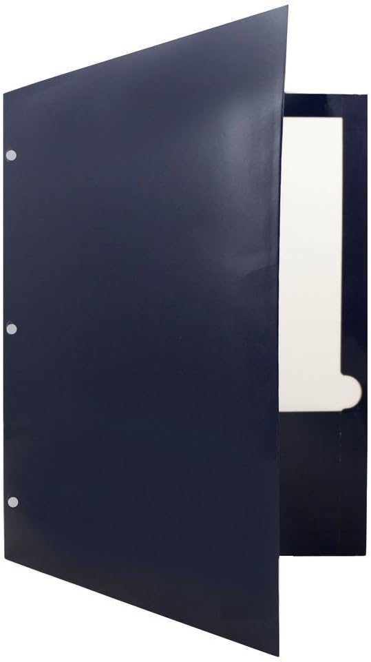 JAM PAPER Laminated Two Pocket Glossy 3 Hole Punch School Folders - Letter Size - High Gloss Navy Blue - Bulk 50/Box