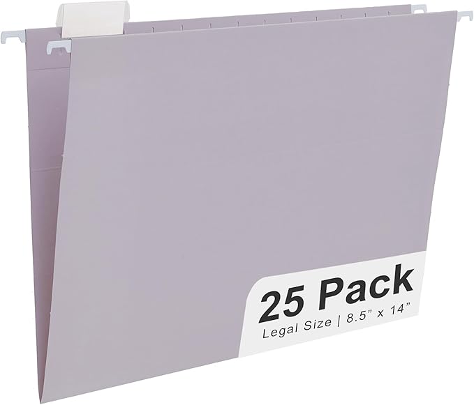 Y YOMA Legal Size - 25 Pack Colored Hanging File Folders Decorative Hanging Folder Cute Pretty File Folder for Filing Cabinet Office Home with 1/5-Cut Adjustable Tabs, Morandi Purple