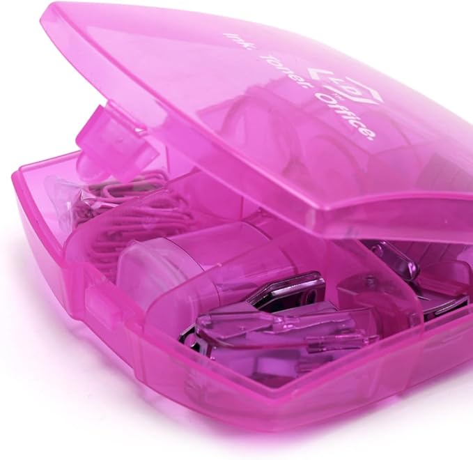 LD Products Pink Mini Office Supply Kit Portable Case with Scissors, Paper Clips, Tape Dispenser Set, Pencil Sharpener, Mini Stapler with Staples and Staple Remover