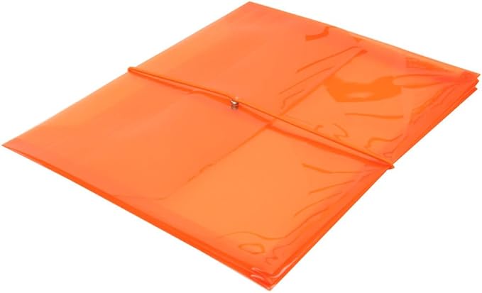 JAM PAPER Plastic Expansion Envelopes with Elastic Band Closure - Letter Booklet - 9 3/4 x 13 with 2.5 Inch Expansion - Orange - 12/Pack