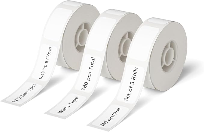 NIIMBOT Thermal Label 3 Rolls Set Home School Office Storage and Organization for NIIMBOT D11 D110 D101 H1S Label Maker (1222WHITE)