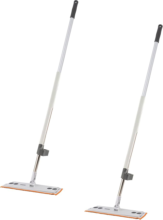 Superio 2 Pack Self-Wringing Microfiber Cleaning Mop, Hands-Free Miracle Flat Mop with Wringing Blade for Home, Kitchen, Bathroom - Hardwood, Laminate, Tile