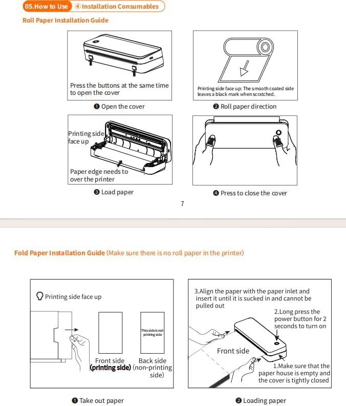 Portable Printer Wireless for Travel, Inkless Thermal Printer Supports 8.5 x 11 Inch Thermal Paper, Bluetooth Compatible with iOS, Android, Laptop Includes 2 Rolls & 10 Sheets of Paper Kit