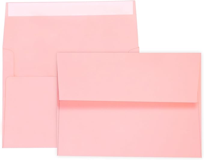 100 Pack A7 Pink Pastel Invitation 5x7 Envelopes - Self Seal, Square Flap,Perfect for Baby Shower, 5x7 Cards, Weddings, Birthday, Invitations, Graduation, 5.25 x 7.25 Inches (Rose Pink)