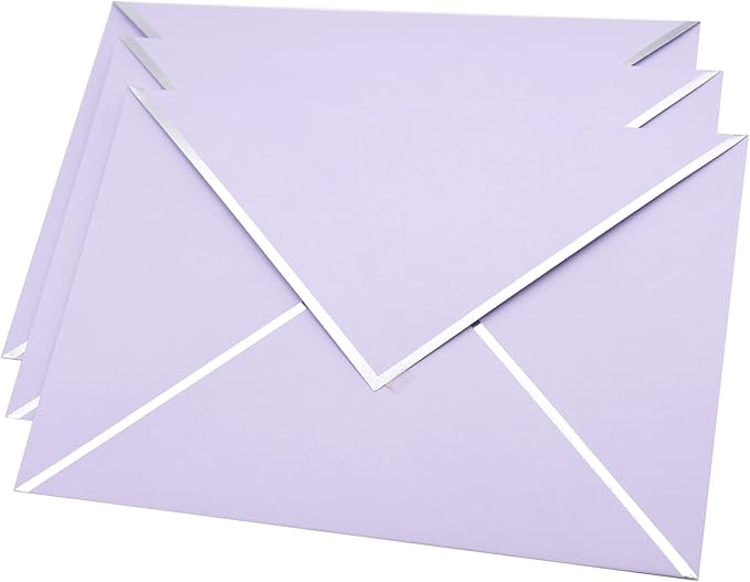 A7 Envelopes - V Flap Foil Border Luxury Mailing Envelopes for 5" x 7" Cards - for Wedding, Invitations, Baby Shower, Photos, Graduation, Birthday, Bridal Shower - 5.25" x 7.25" (Lavendar, 50 Pack)