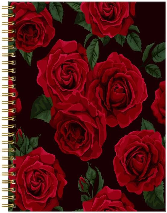 Spiral Journal Notebook for Women,A5 College Ruled Notebooks 6"x 8.4", 120 Pages (60 Sheets) Lined Journal with Premium Thick Paper,Perfect for School Office Home(Black Rose Floral)
