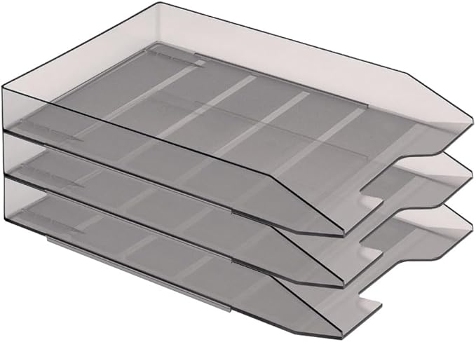Acrimet Stackable Letter Tray, 3 Tier Front Load Desktop File Organizer, A4 Letter Size, Plastic, Smoke