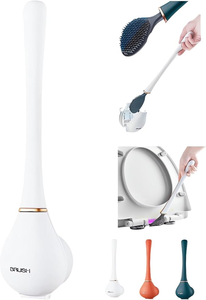 Modern Flexible Silicone Toilet Caspa for Home 2025 Silicone Toilet Wand Bowl Brush and Holder Cleaning Set Wall Mounted Rubber Bathroom Toilet Scrubber Bowl Cleaner Brushes with Dispenser (White)