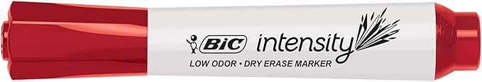 BIC Intensity Low Odor Dry Erase Marker, Tank Style, XL Bullet Tip, Red, Bold And Vivid Color, 12-Count (Pack of 2)