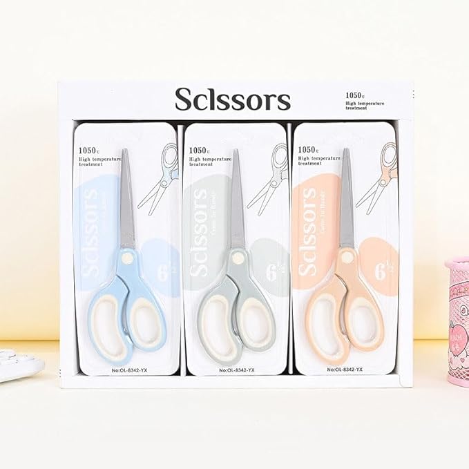 4 Pack Pastel Non Stick Scissors, All Purpose Stainless Steel Craft Scissors with Soft Grip, Blunt Tip Fabric Shears for Kids, Left & Right Handed (Light Green)