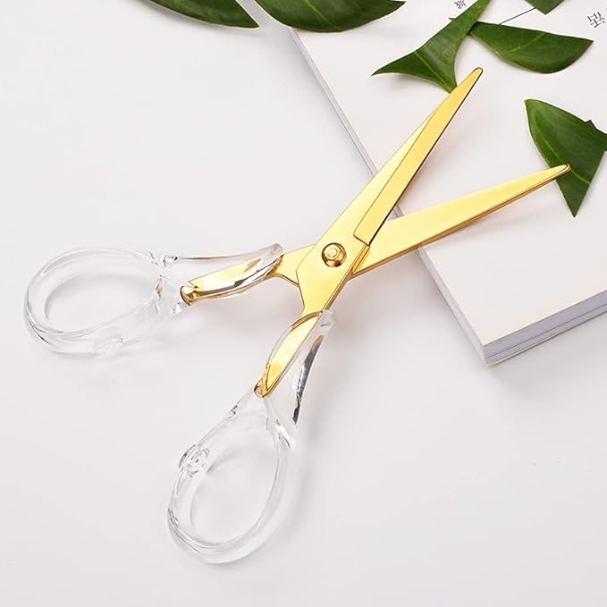 Gold Scissors, Stainless Steel Blade with Acrylic Handle, All Purpose Scissor for Office, School, Home, Fabric Shears, Tijeras (6.3" Gold)