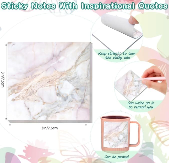 2 Pack Sticky Notes 3x3 Inches, Bright Cute Strong Sticking Power, Easy to Post for Home, Office, 80sheets/Pads, White Marble