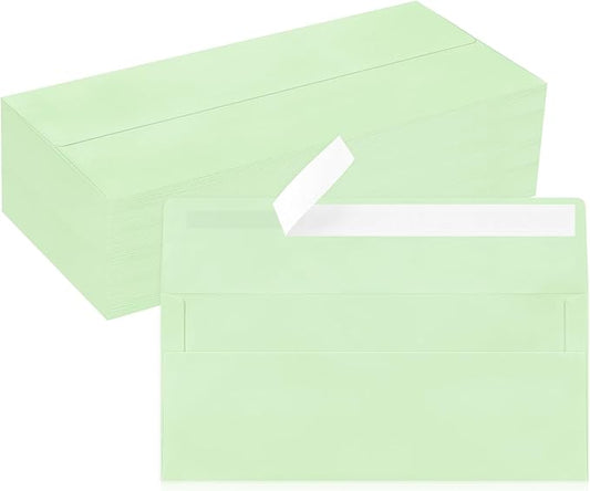 100 Pack #10 Business Envelopes, Light Green Standard Envelopes Self Seal, Letter Size Mailing Envelopes for Checks Letters Invoices Christmas Birthday Graduation Wedding, 4 1/8 x 9 1/2 Inch