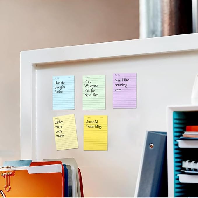 6 Pack to Do List Sticky Notes,4X6 in Lined Sticky Notes,300 Sheets Bright Color Self-Stick Note Pads,Super Adhesive Memo Pads, Easy to Post Notes for Study, Works and Daily Life (4X6 inch)