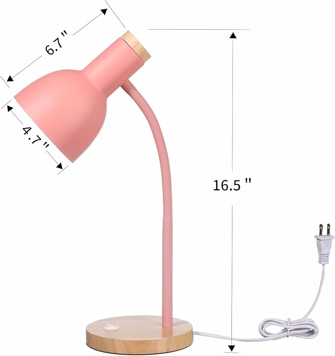 Table Lamp,Wooden Adjustable Desk Lamp,Dorm Lamp&Bedside Lamp for Living Room, Bedroom, Kids Room (Pink)