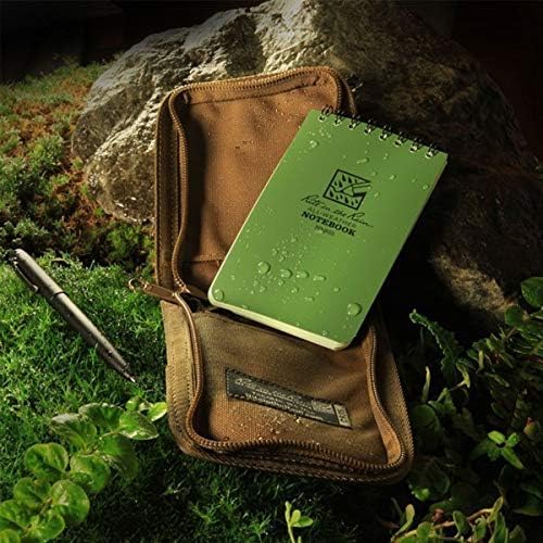 Rite in the Rain Weatherproof 3" x 5" Top-Spiral Notebook Kit: Tan CORDURA Fabric Cover, 3" x 5" Green Notebook, and an Weatherproof Pen (No. 935-KIT), Green / Tan