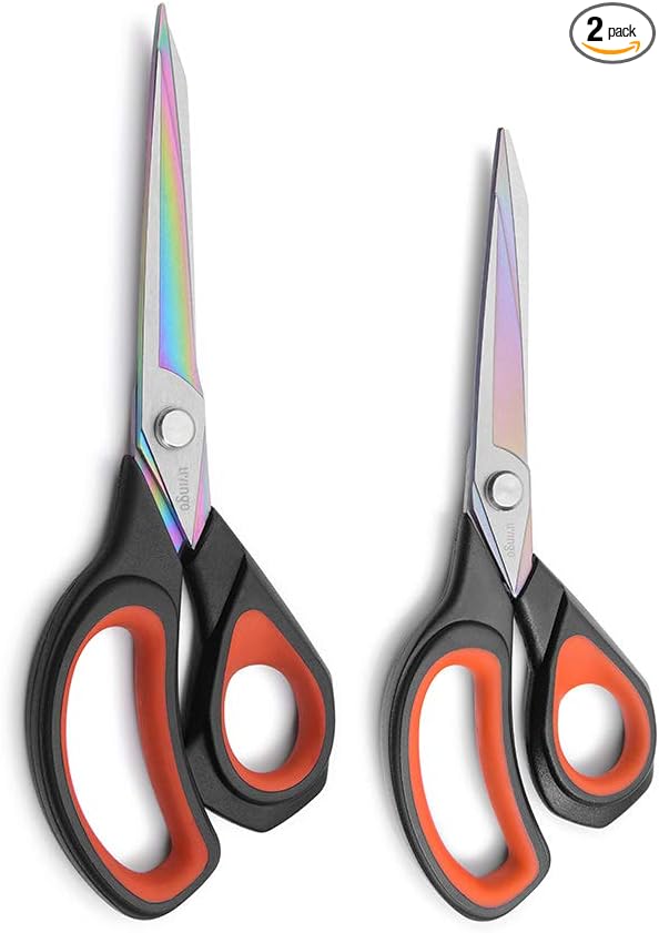 LIVINGO 2 Pack Premium Tailor Scissors Heavy Duty Multi-Purpose Titanium Coating Forged Stainless Steel Sewing Fabric Leather Dressmaking Comfort Grip Shears Professional Crafting (8.5 & 9.5INCH)