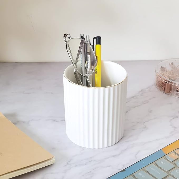 Pen Holder for Desk, Ceramic Pencil Cup Office Desk Organizer, Makeup Brush Holder, White