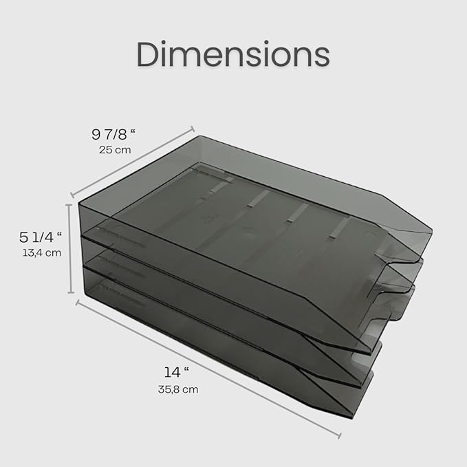 Acrimet Stackable Letter Tray, 3 Tier Front Load Desktop File Organizer, A4 Letter Size, Plastic, Smoke