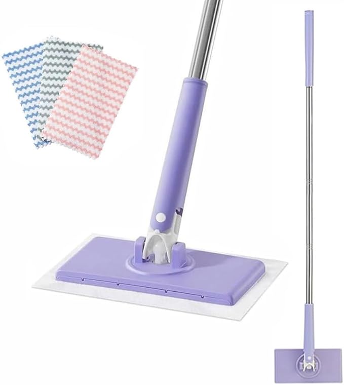 2026 Snap Grip Mini Mop Upgraded with 10 Pads| Zero Touch Hands-Free Cleaning Mop|27.5” & 36.5” Adjustable Handle Flat Dust Mop for Bathroom,Corners,Windows|No Wash, Wet & Dry Use (36.5”Purple)