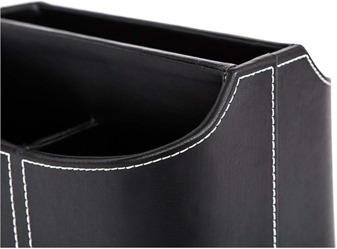 PU Leather Remote Control Holder Rotate 360 degrees Desk Organizer Storage Box for Remote Caddy,TV Guide, Mobile Phone, Pen,Stationery and Media Storage,Bedside Table Organizer(Black)