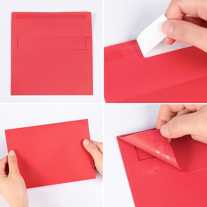 100 Pack Colorful #10 Business Envelopes Self Seal Standard Envelopes for Office Checks, Business, Letter Mailing Invoices, 4.13 x 9.49 Inches (Red)