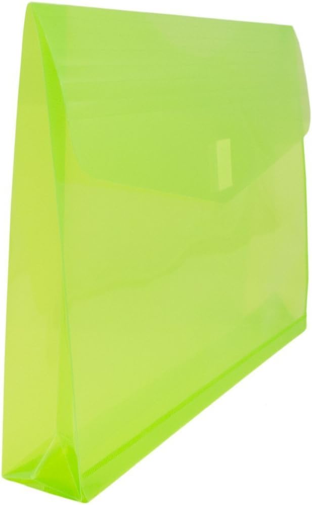 JAM PAPER Plastic Expansion Envelopes with Hook & Loop Closure - Letter Booklet - 9 3/4 x 13 with 2 Inch Expansion - Lime Green - 12/Pack