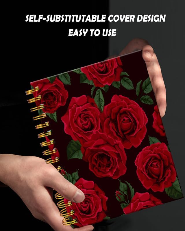 Spiral Journal Notebook for Women,A5 College Ruled Notebooks 6"x 8.4", 120 Pages (60 Sheets) Lined Journal with Premium Thick Paper,Perfect for School Office Home(Black Rose Floral)