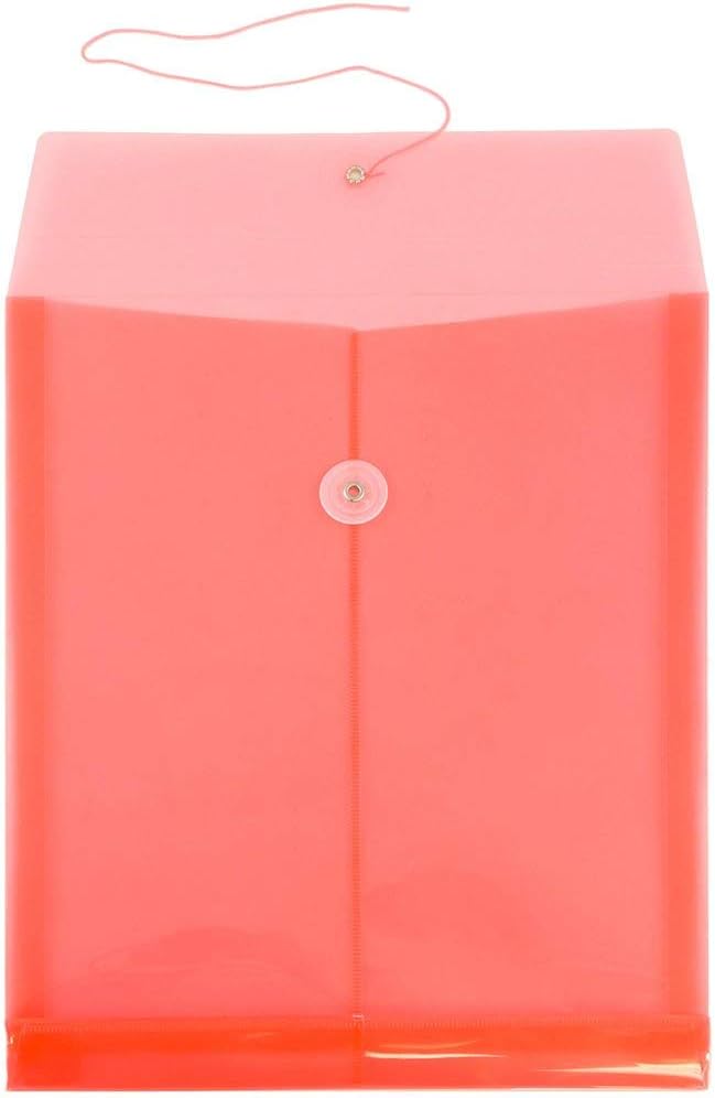 JAM PAPER Plastic Envelopes with Button & String Tie Closure - Letter Open End - 9 3/4 x 11 3/4 - Red - 12/Pack