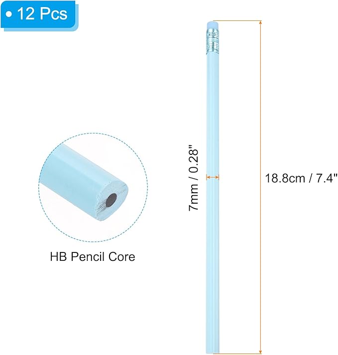 PATIKIL Round Pencils, 12 Pcs Triangle HB Graphite Pencil Wooden Pencils with Eraser for Classroom Office Writing Drawing Supplies, Blue