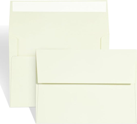 A7 ivory Invitation 5x7 Envelopes - Self Seal, Square Flap,Perfect for 5x7 Cards, Weddings, Birthday, invitations, Graduation, Baby Shower, 5.25 x 7.25 Inches, 100 Pack, ivory