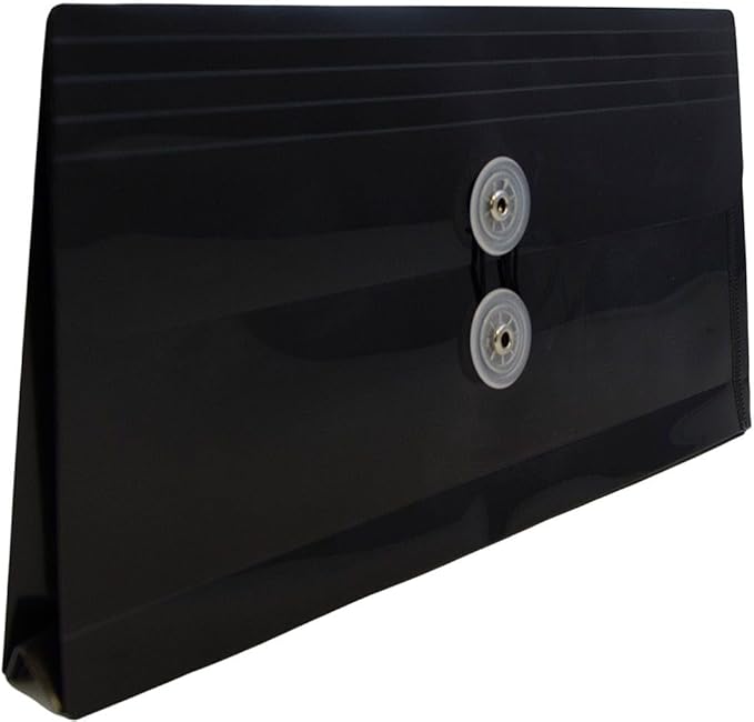 JAM PAPER Plastic Envelopes with Button & String Tie Closure - #10 Business Booklet - 5 1/4 x 10 - Black - 3/pack