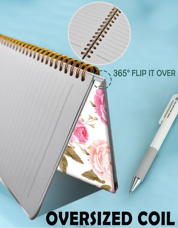 Spiral Journal Notebook for Women,A5 College Ruled Notebooks 6"x 8.4", 120 Pages (60 Sheets) Lined Journal with Premium Thick Paper,Perfect for School Office Home(Beautiful Floral Rose)