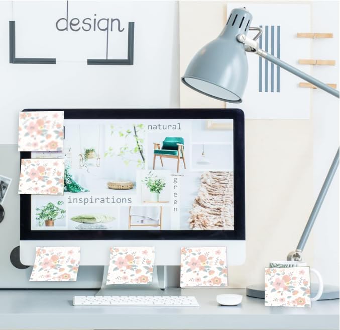 2 Pack Sticky Notes 3x3 Inches, Bright Cute Strong Sticking Power, Easy to Post for Home, Office, 80sheets/Pads, Cute Floral