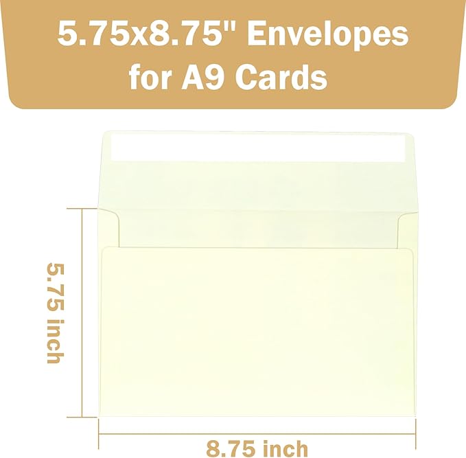 A9 Envelopes Ivory 5.75x8.75 Invitation Envelopes Self Seal Pack of 50 Blank Envelopes for Cards Ivory
