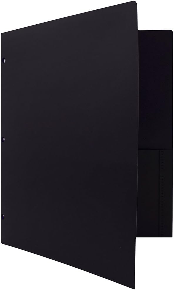 JAM PAPER Heavy Duty Plastic 3 Hole Punch Pocket Folders - Extra Tough School Folders - Black - 6/Pack
