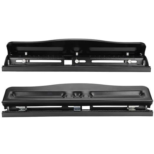 Akozon 3 Hole Adjustable Heavy-Duty Hole Punch, Black, Minimalist Style, Punctures Up to 10 Sheets, Metal Body, Iron Handle