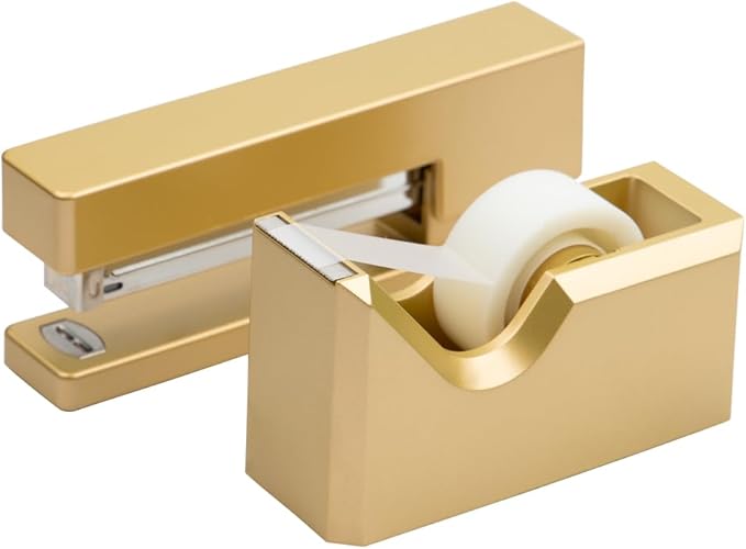 JAM PAPER Office & Desk Sets - 1 Stapler & 1 Tape Dispenser - Gold - 2/Pack