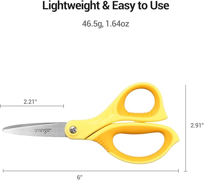 LIVINGO 6” Kids Scissors for School - Pointed Tip Student Scissors for Children Comfortable Grip Craft Cutting Paper, Ages 8-11