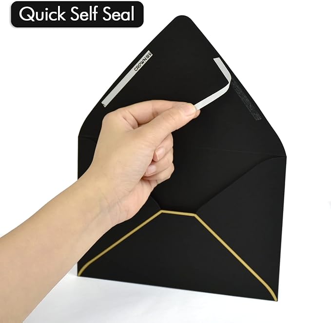 A7 Black Envelopes 5 x 7,50Pack,- For 5x7 Cards| Self Seal| Perfect for Weddings, Invitations, Photos, Graduation, Baby Shower| Thick Luxury Paper|5.25 x 7.25 Inches (Black)