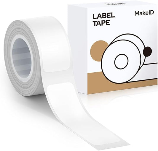 MakeID E1 Q1 Label Maker Tape Refills, 12 x 35mm (0.47" x 1.38') Die-Cut Sticker Thermal Laminated Waterproof Self-Adhesive Multipurpose Labeling Tape Replacement
