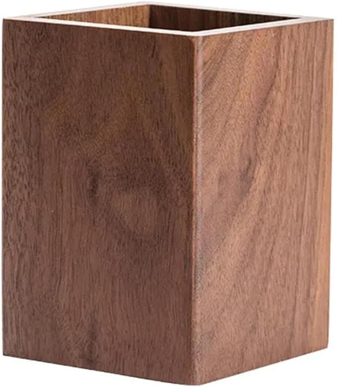Wooden Pen Holder for Desk, Multi-Functional Pen Cup Pencil Holder for Office School Supplies Storage, Black Walnut Desk Organizer and Accessories（Prismatic）