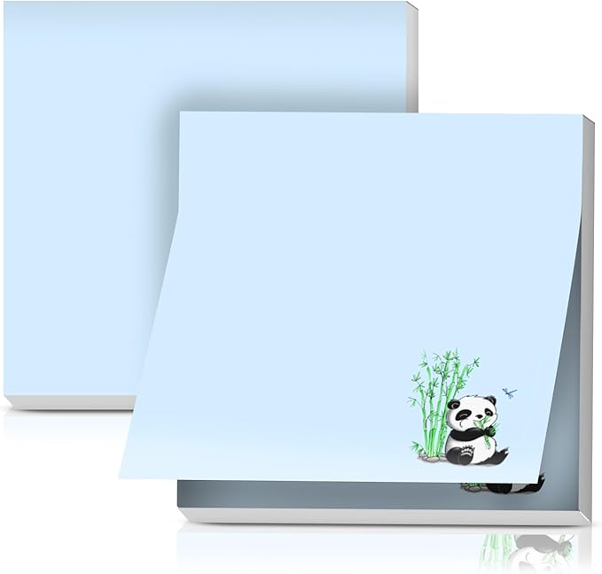 2 Pack Sticky Notes 3x3 Inches, Bright Cute Strong Sticking Power, Easy to Post for Home, Office, 80sheets/Pads, Cute Panda