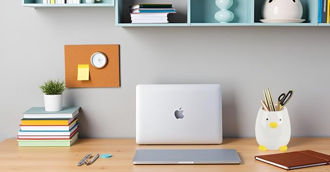 Ceramic Round Pen Holder for Desk Cute Cartoon Animal Stand Pencil Cup Pot Desk Organizer(Gray White), Yellow