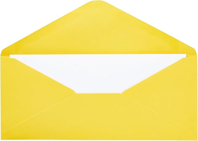 Business Envelopes - 200 Pack 10 Yellow Envelopes, Gummed Seal, 9.5 x 4.13 in - Colored Mailers for Invitations & Business Mailing - Bulk Stationery for Checks & Greeting Cards