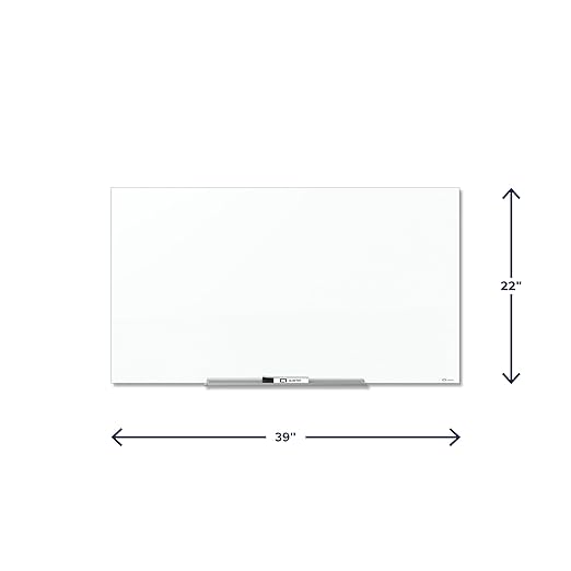 Quartet Glass Whiteboard, Magnetic Dry Erase Board, Wall Mounted Whiteboard for Office, School and Home, 39"W x 22"H, White (G3922IMW)