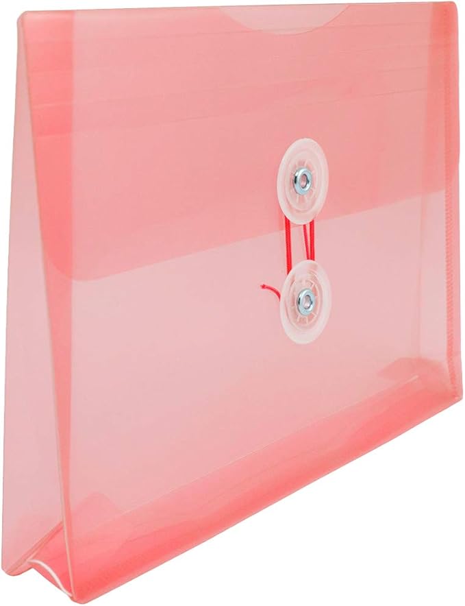 JAM PAPER Plastic Envelopes with Button & String Tie Closure - Index Size - 5 1/2 x 7 1/2 - Pink/Light Red - 12/Pack