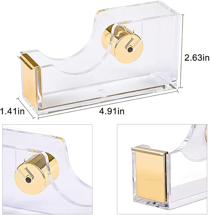 Acrylic Gold Tape Dispenser Gold Desktop Stapler, Acrylic Office Supplies Includes Staple Remover, Tape, 1000pcs Staples Desk Accessory Kit, Cute Office Stapler Set for Modern Design Office Desktop