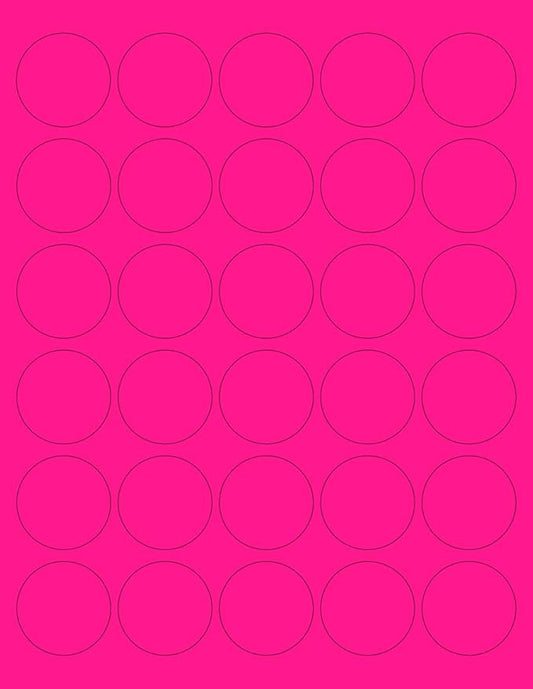 8-1/2 x 11" Neon Color High Light Fluorescent Labels for Laser & Inkjet Printer (Pink Fluorescent, 1.5" Round - 30 Per Page | 1500 Labels)
