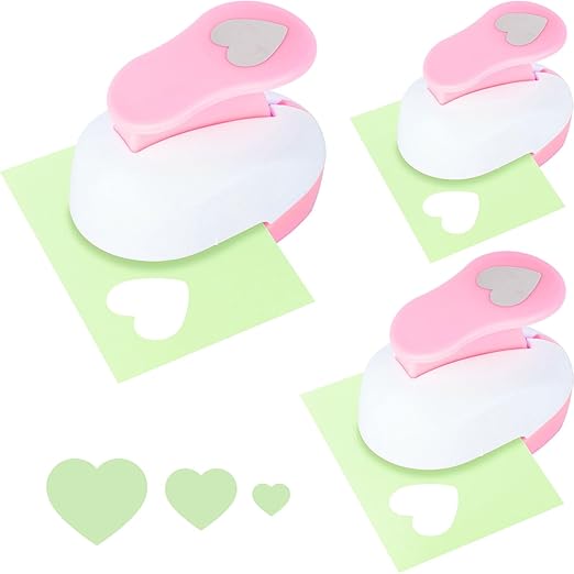 LOVEINUSA Pink Heart Shape Hole Punch 3PCS Set, High Precision Design for Romantic Heart Patterns for Wedding, Greeting Cards Decations, Scrapbooking DIY, Tissue Papers for Gift Bags & Decorations